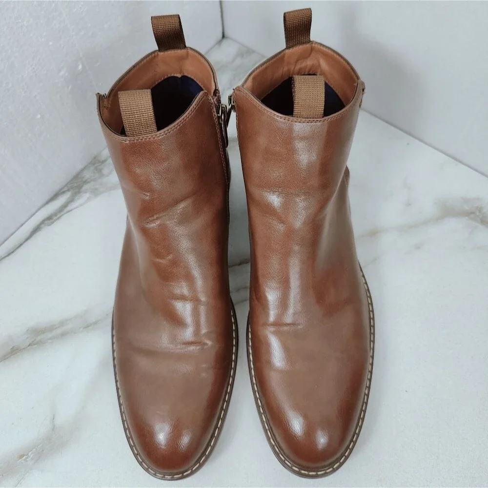Guess Men Gmdaming Brown Faux Vegan Leather Side Zip Chukka Ankle Boots, Sz 9.5
